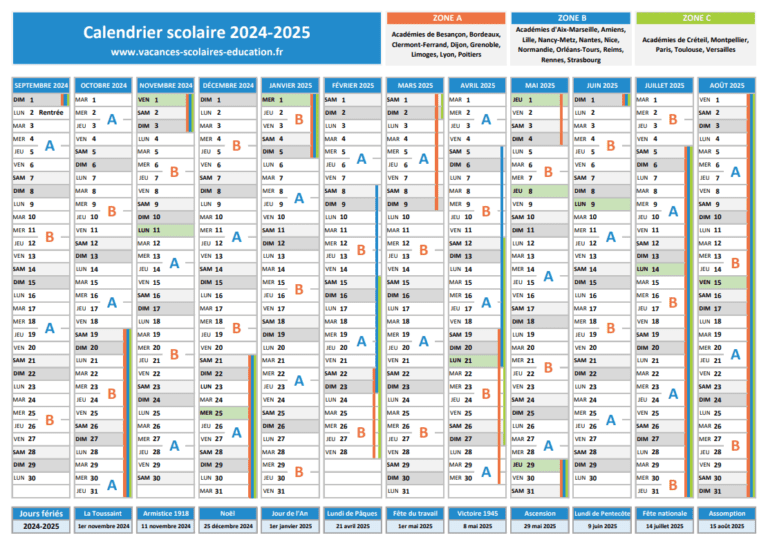 calendrier etudiant avec dates importantes