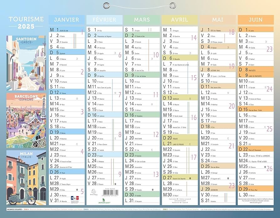 calendrier illustre avec jours feries marques