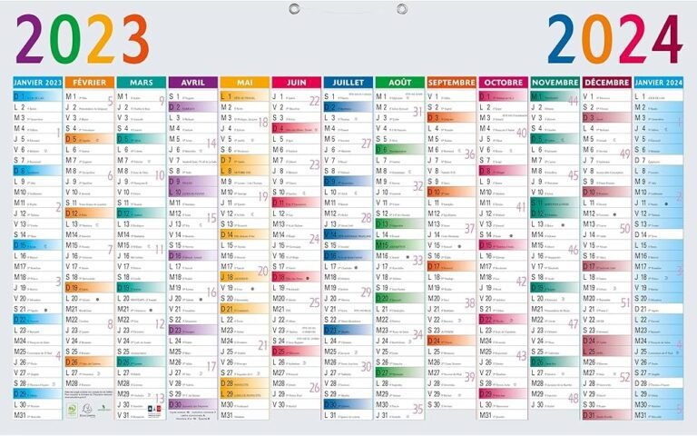 calendrier mural colore avec mois visibles
