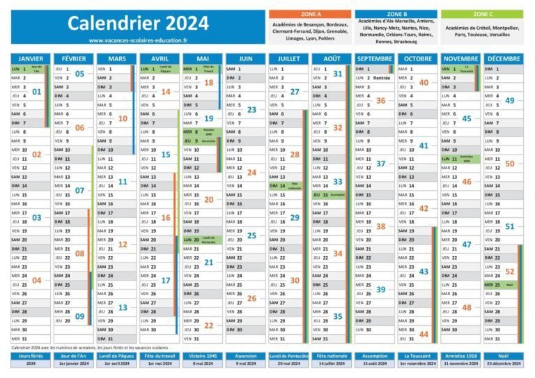 calendrier scolaire avec vacances en france