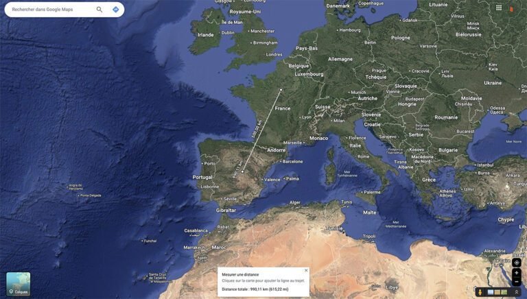 carte avec itineraire entre deux villes