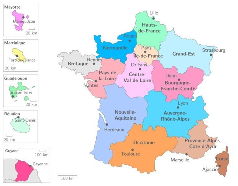 carte des departements francais coloree
