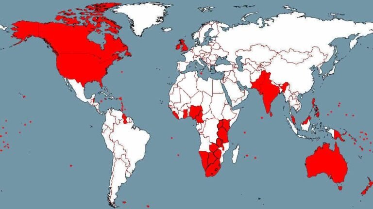 carte des pays anglophones dans le monde