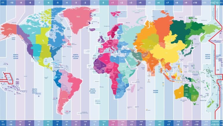 carte du monde avec fuseaux horaires