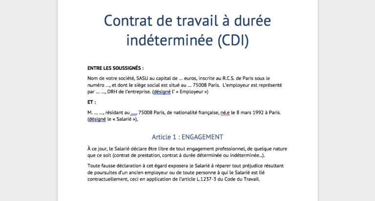 contrat de travail avec des professionnels