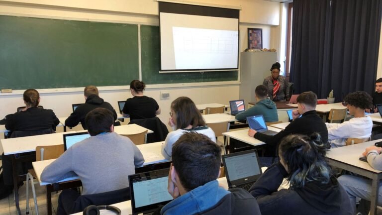 eleves en cours utilisant des ordinateurs