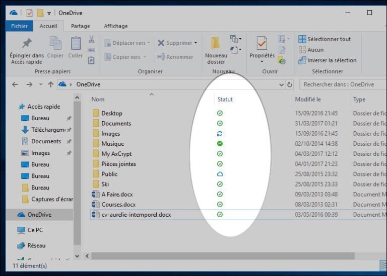icone onedrive avec fichiers synchronises