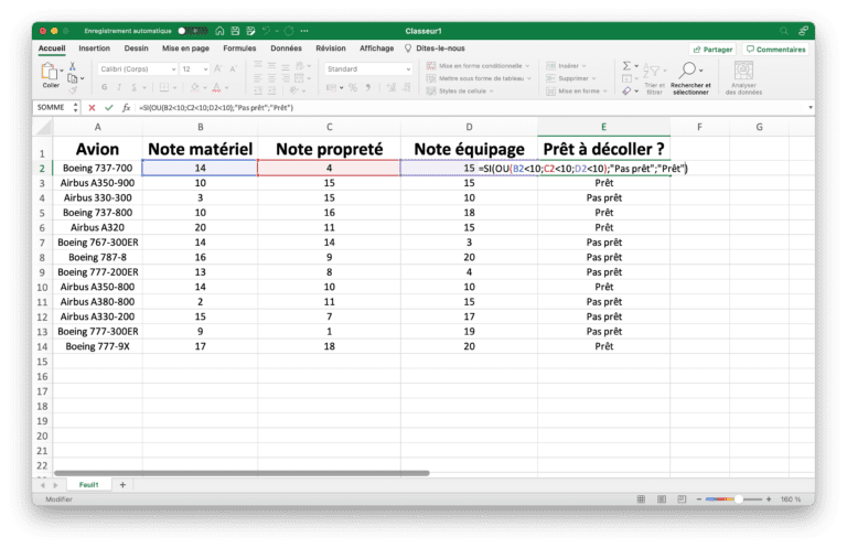 illustration dune formule excel avec si