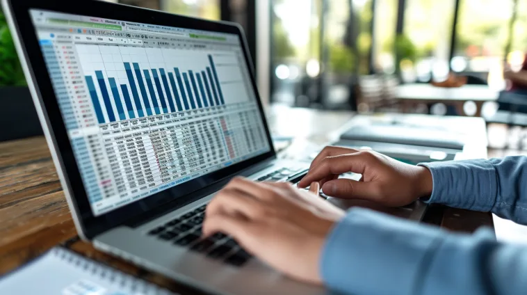 personne utilisant excel sur un ordinateur portable