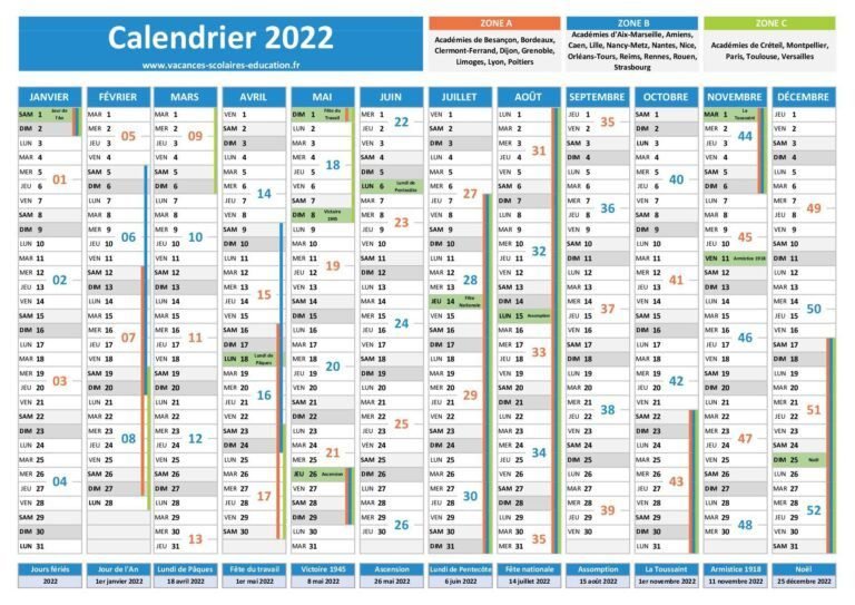 un calendrier avec des jours de conge
