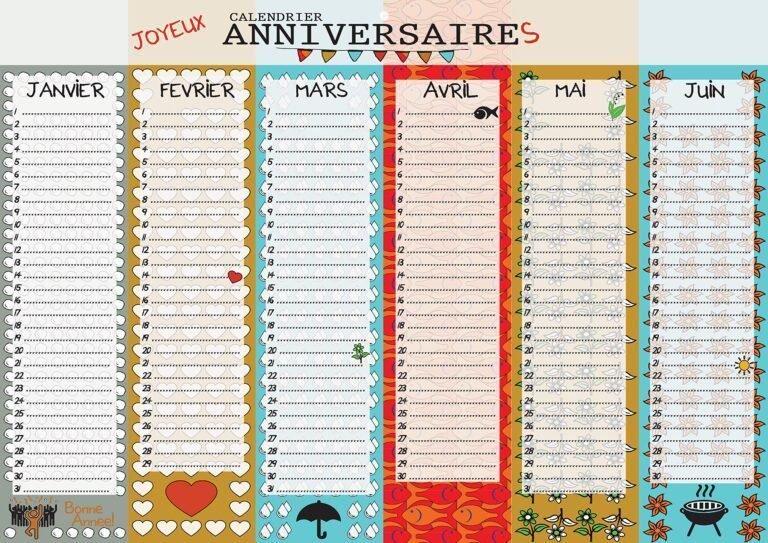 un calendrier avec une date de naissance marquee