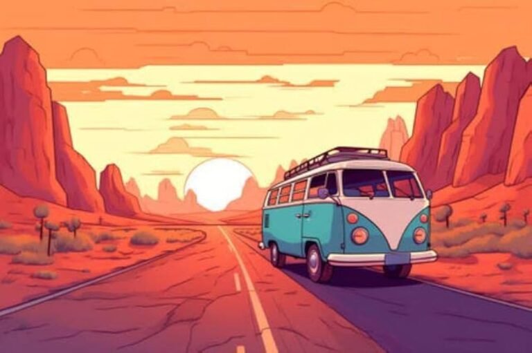 un camping car sur une route pittoresque