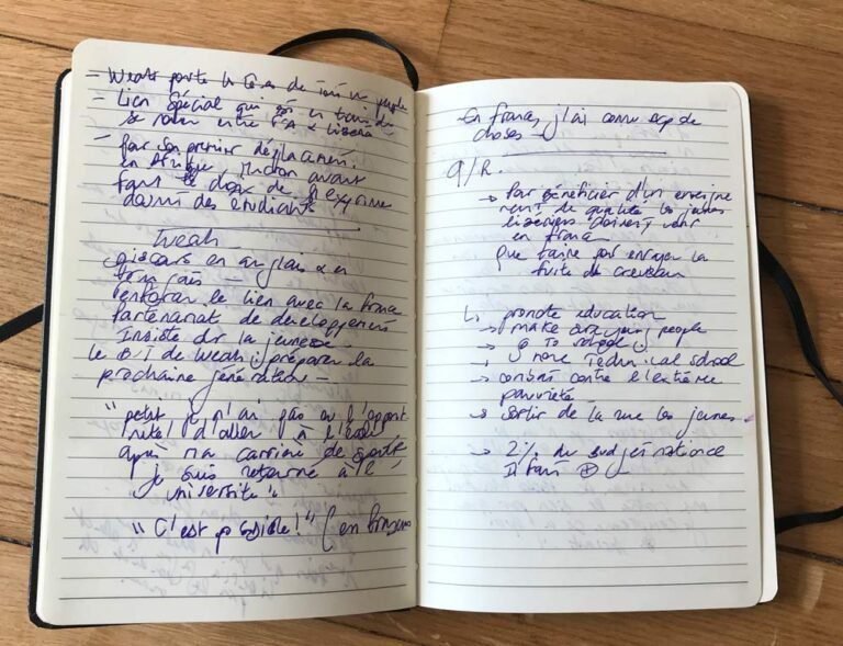 un carnet ouvert avec des notes manuscrites