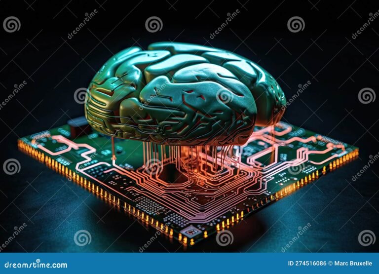 un cerveau humain et un circuit imprime