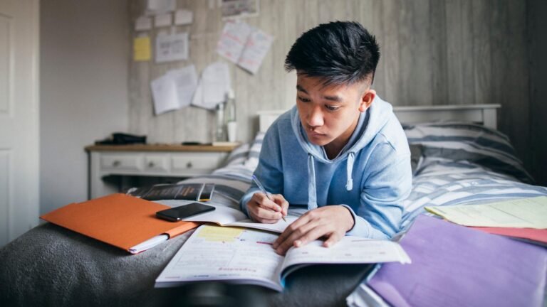 un etudiant concentre sur un manuel de code