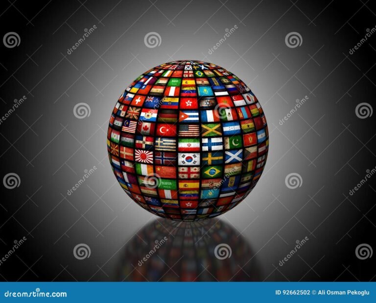 un globe terrestre avec des drapeaux multicolores